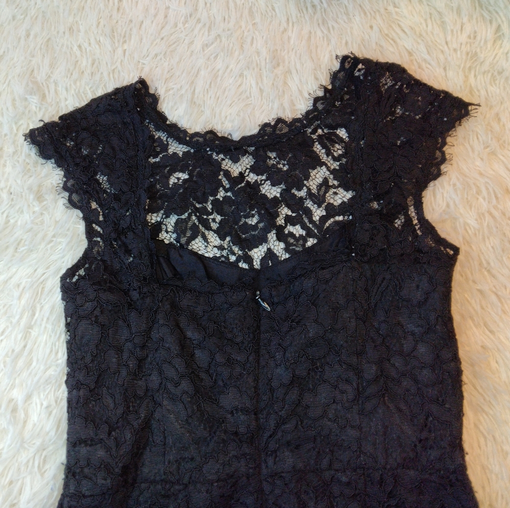 Shoshanna Olivia Black Floral Cap Sleeve Lace Sheath Dress Size 4 - Picture 4 of 10